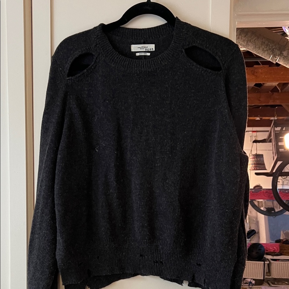 Isabel Marant Charcoal Sweater with Shoulder Cut-Outs